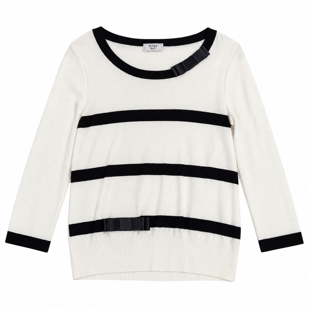 Weill Viscose Sweater 6 White Black Striped Bow Made Italy VTG